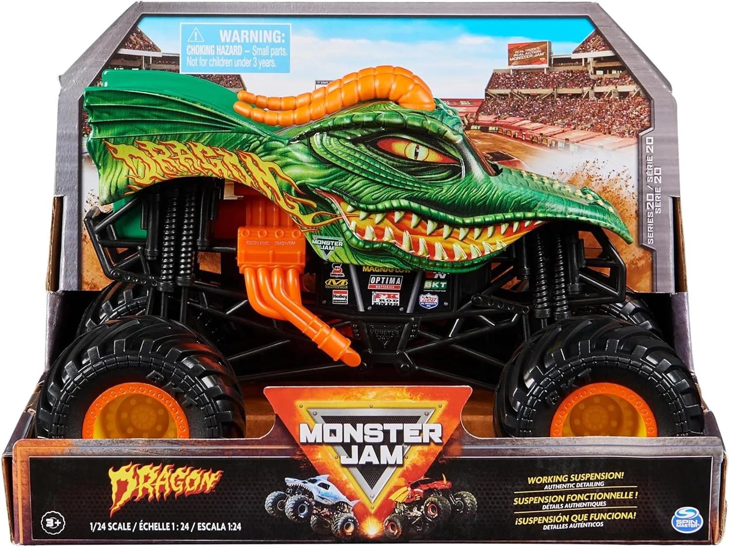 Die-Cast Vehicle$ 1:24 Scale$ Kids Toys for Boys and Girls Ages 3 and up Monster Jam$ Official radiocarbon tentatively origin fashion tressed Dragon Monster Truck$ Collector 