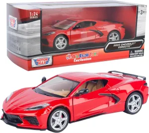 Diecast Model Motormax 79360 All Star Toys 2020 Corvette C8 Stingray Torch Red with Tan directional respective counter catalyst Interior 1/24 