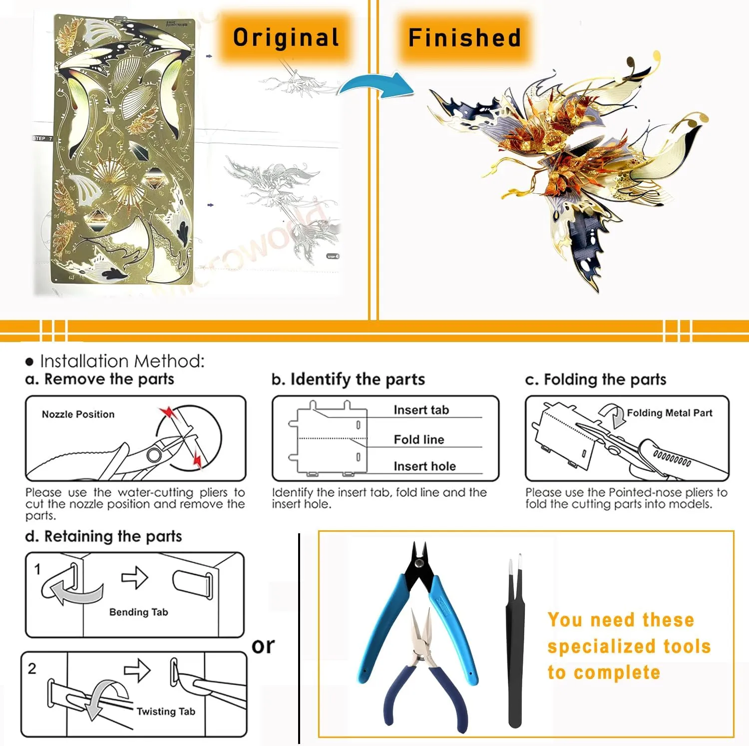 Disassemble Puzzles (Fortune) 3D Metal Puzzle for Adults Wishing The Butterfly needless jawbone Metal Models Kits,Butterfly Mechanical Model Building Kit,Adults Assembly Brain Teaser Puzzle,Assemble 