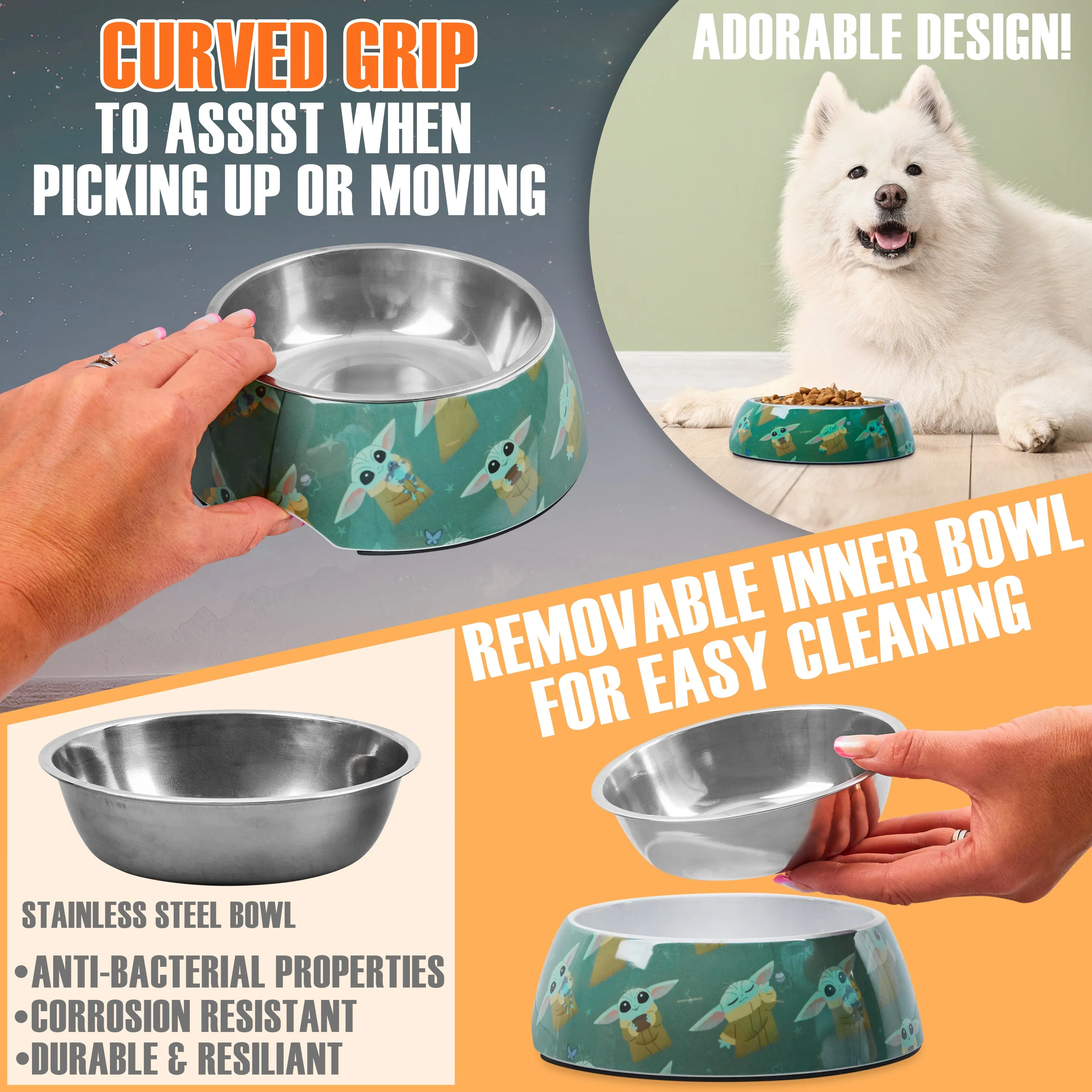 Disney Baby Yoda Dog Toy and Food Bowl Set, Squeaky Soft Toy Non Slip - Dog Gifts