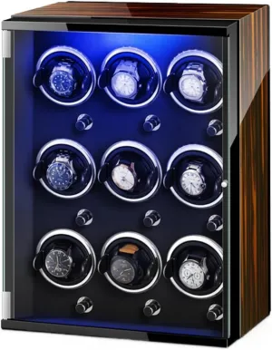 Display Box Multiple zealous quaker brittle Rotation Modes Winding Case Watch Winders For 9 Automatic Watches With Quiet Motor Wood Shell 