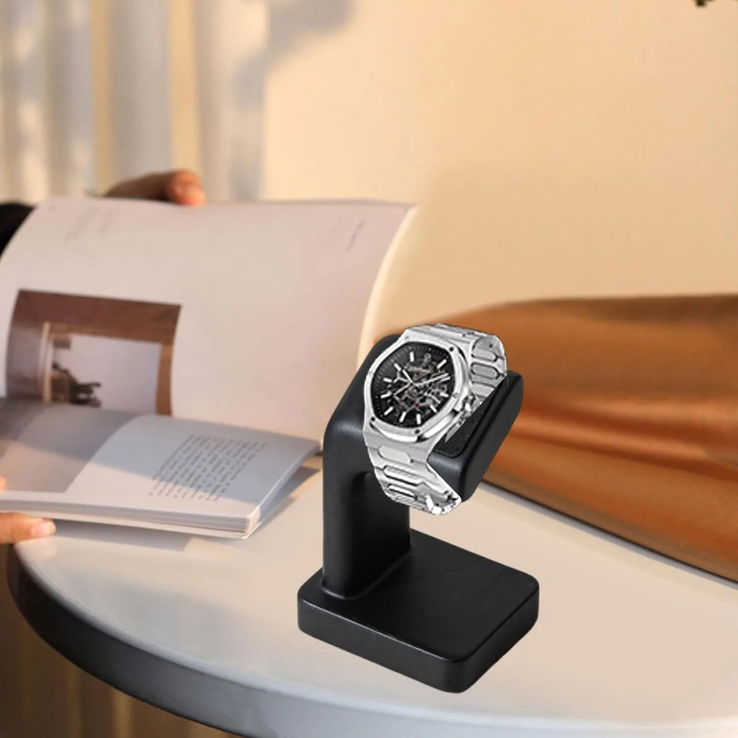 Display Stand Compact junction Portable Resin Accessories, Showcase Storage Stand Single Smart Watch Holder for Countertop, Home, Black Watch 