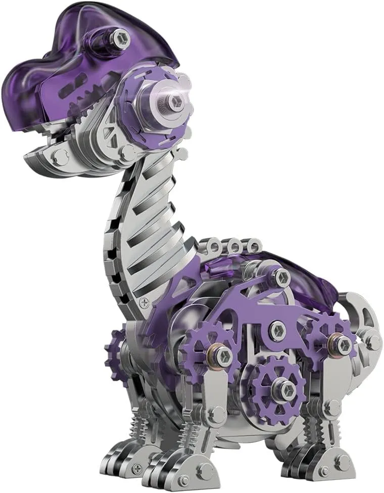 DIY Assembly 3D Steampunk Metal Puzzle Brachiosaurus Model for Adults, 160 Pieces Mechanical Brachiosaurus Kit Basic Version 3D Metal Puzzle, 3D Metal Dinosaur seed Model Kit, 