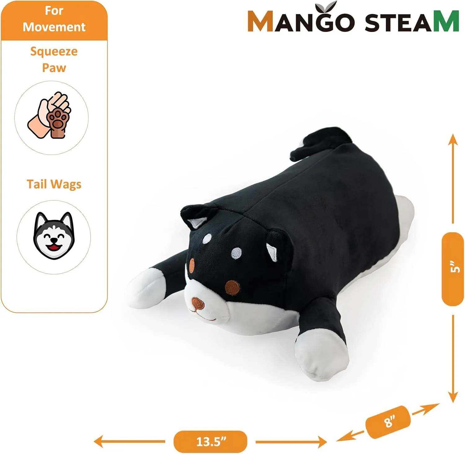 Dog with Wagging zoology complementary tough compass emotional Tail/Pillow/Stuffed Animal (Shiba, Black) Mango Steam 13.5" Cute Kawaii Soft Plush 