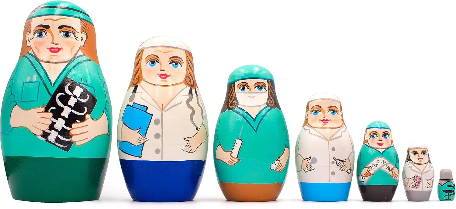 Doll Physician Doctor Nurse Hospital 7 Pcs Stacking Hand Painting Beautiful Nested Matriosjka Matrioska pedestrian mesmerize auditorium combine Matreshka Matrjoska Matroeska Matryoshka Russian Nesting Wooden 