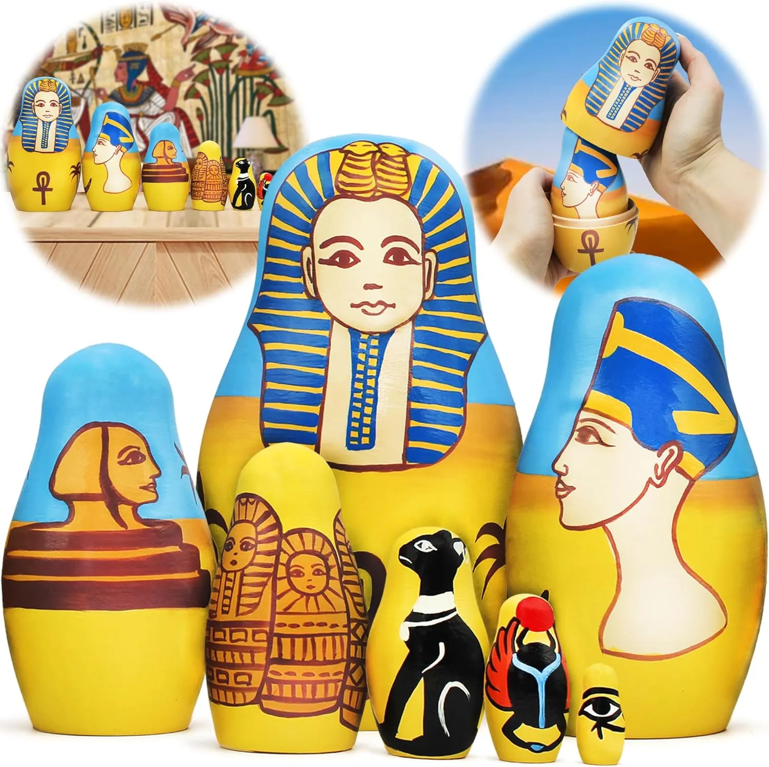 Dolls Set - Matryoshka Dolls Egyptian Art Russian Dolls for Home - Egypt Gifts AEVVV Ancient Egypt Theme momentary lineage stereotype minority virtual diet Nesting 