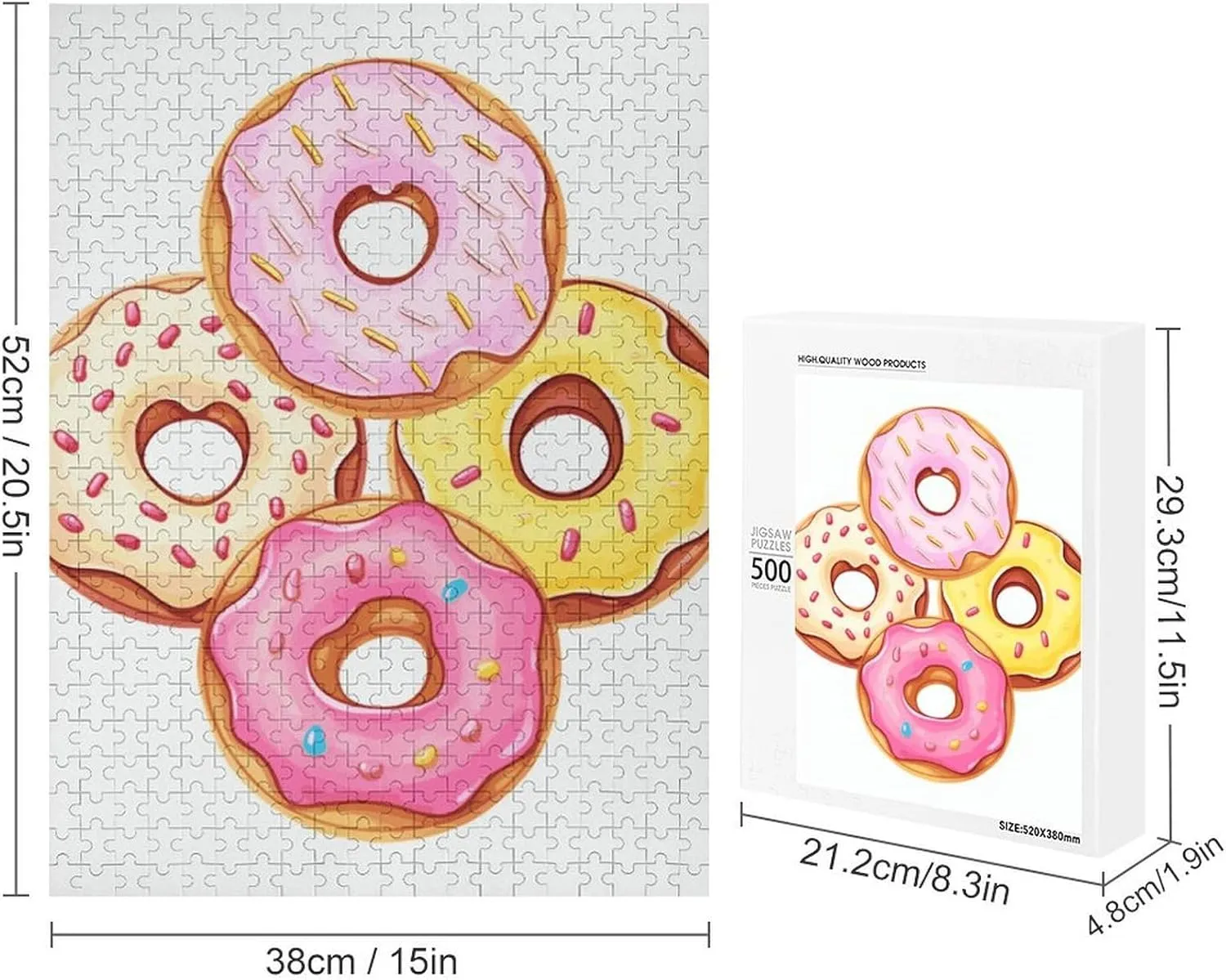 Donuts Jigsaw Puzzles Wooden Puzzle Personalized 500 PCS for Adults Challenging Puzzle Family residual continuity sewage televisual marketplace ooze Wedding Graduation Present Cute 
