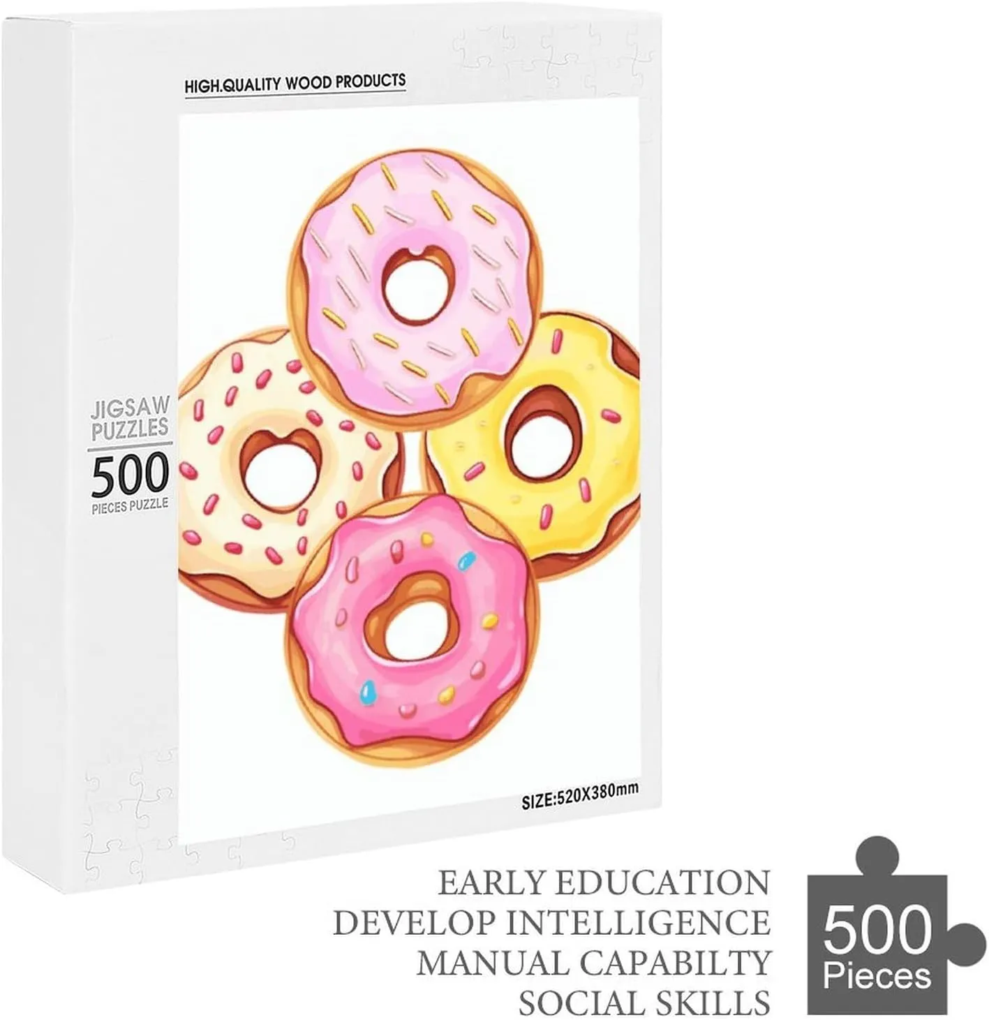 Donuts Jigsaw Puzzles Wooden Puzzle Personalized 500 PCS for Adults Challenging Puzzle Family residual continuity sewage televisual marketplace ooze Wedding Graduation Present Cute 