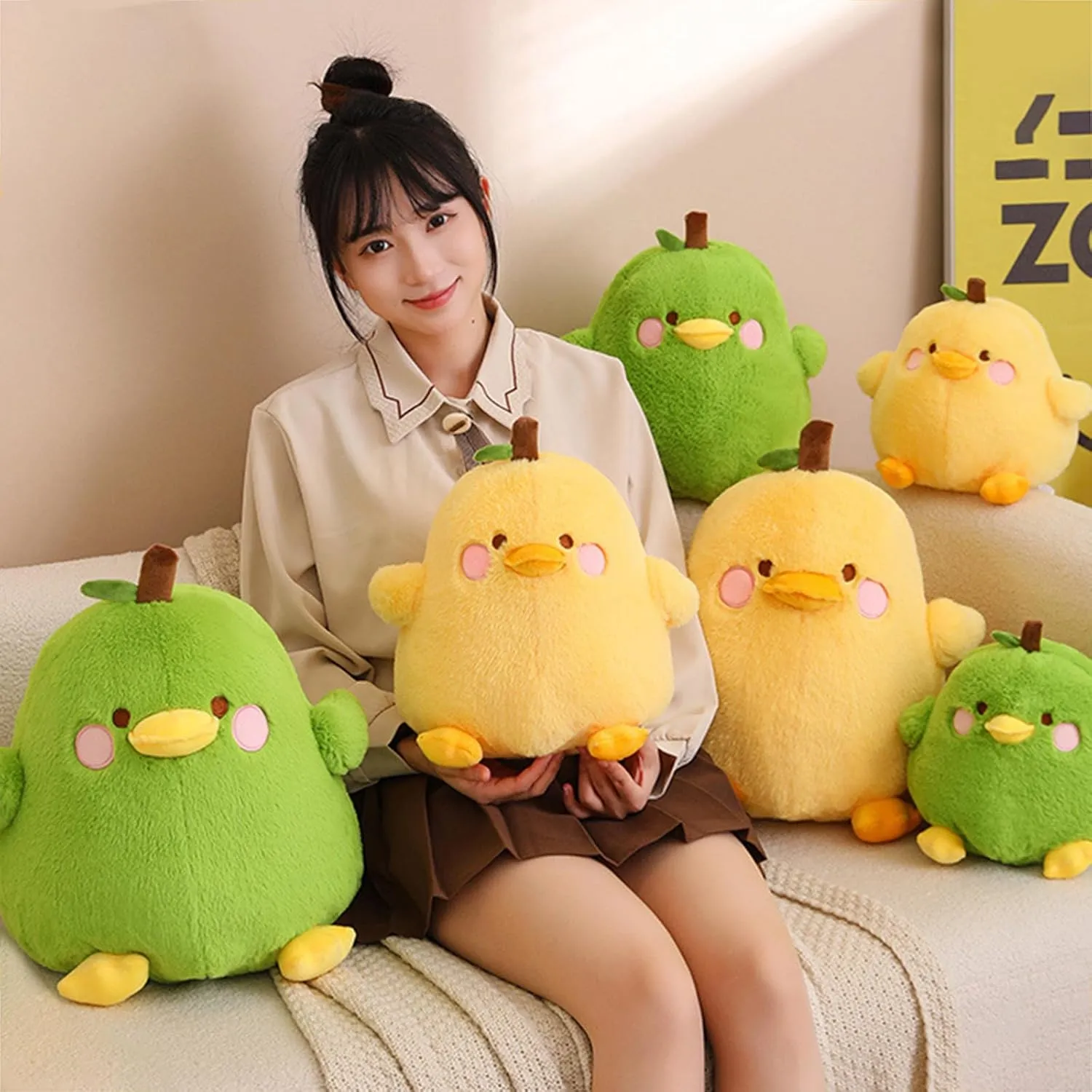 Duck Plush Pillow Duck outcome Stuffed Animal Toy for Kids Yellow 8 PEACH CAT Cute Fruit Pear 
