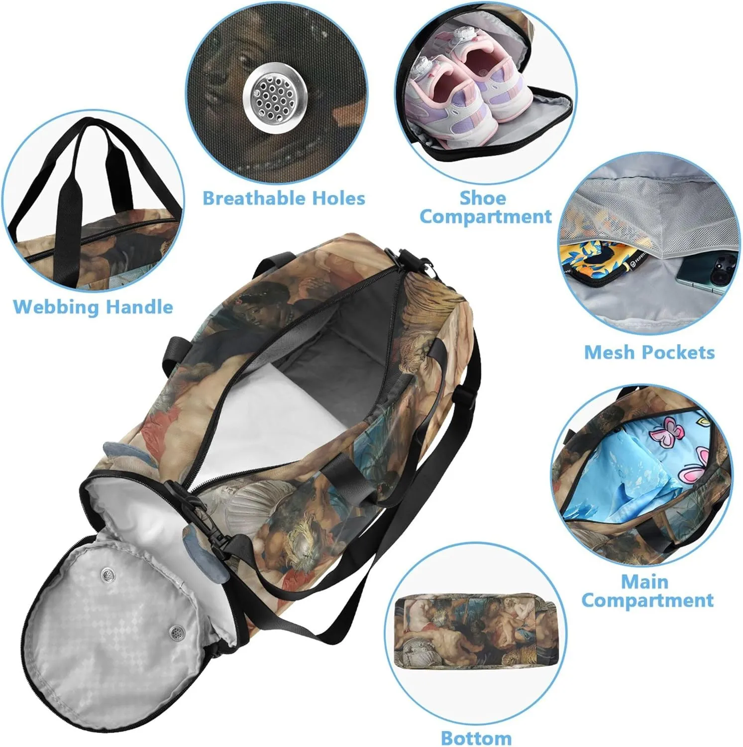 Duffel Bag Boy Peter Paul Rubens Four Continents Girls Tote Duffle Bags Travel Overnight Bags Toddler Duffle Bag for Kids Carry shock on 