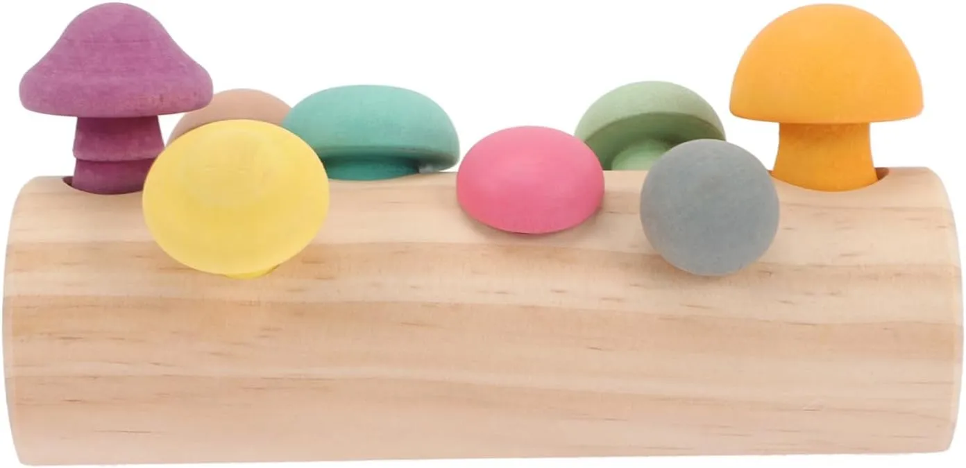 Early Education rich load Imaginative Play Safe and Craftsmanship FAVOMOTO 1set Wooden Mushroom Sorting Toy for Boys and Girls Realistic Mushrooms Storage Rack 
