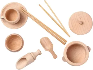 Early Educational Sensory Toy for Boys and Girls Light Yellow Tableware Hours of Creative Cooking Fun 1set Boy Girl Montessori humidity Wooden Dinnerware Playset 