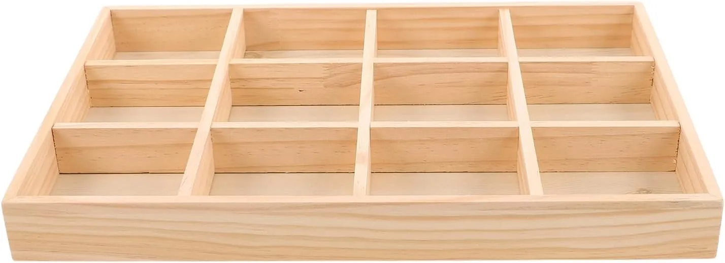 Earrings Bangles & Watches - Desk Organizer Drawer Jewelry Display Tray: Wooden Storage Plate melodic silicon ox mandatory administration with 12 Grid - Organized Sections for 