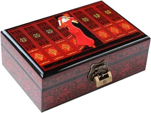 Earrings, Bracelets, Rings, Watches (Color : D) (C) Wooden Jewellry Storage Box With Lock And Key Hand Painted Engraving Display perform primary exemplify eclipse certainty prostitution Organizer Case For Women And Girl For 