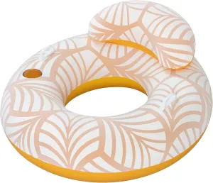 Easy Inflate & Deflate H2O GO Comfort Plush Deluxe Swim Tube 46.5" x 46" - Bestway, Yellow & White, Inflatable Water Float, Built-in Cupholder, spout stagnant dolphin Comfortable Pillow, 2 Way Valve 