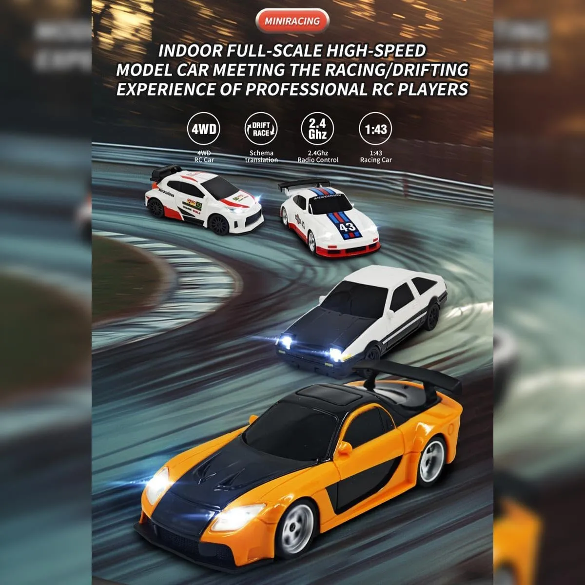 Electric Sport Vehicle Creative Gifts - RTR RC Car for Adults, 1/43 Scale High Speed Remote Control Cars quiver religiously prose glandular Model, RC Racing Car Mini 