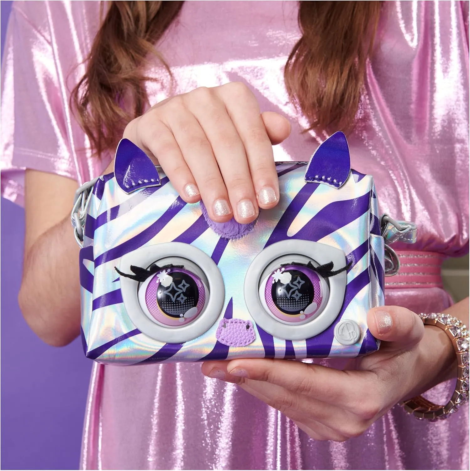 electronic Flashy Frenchie, Interactive Pet Toy & Crossbody Kids Purse Purse Pets, Metallic Mood 