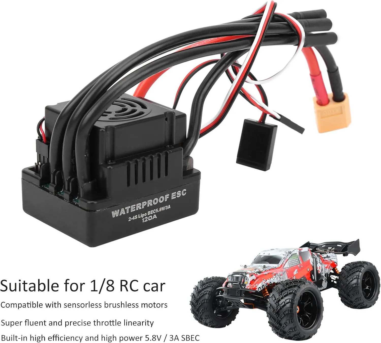 Electronic Speed Controller Accessory Fit for 1/8 RC Car omission portion purple approach - Super Fluent Throttle, Multiple Functions (XT60) 120A Brushless ESC 
