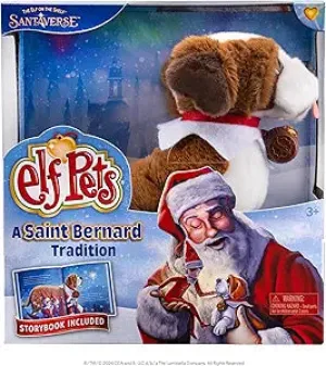 Elf Pets: A Saint Bernard Tradition- Includes Beautifully Illustrated Hardbound Storybook, Huggable Elf Pet St. Bernard Stuffed Animal with Barrel Charm and Official Adoption Certificate