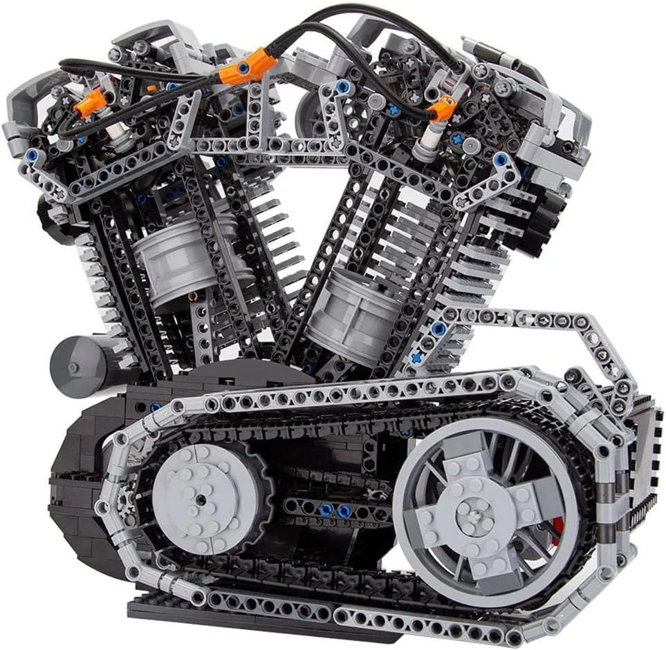 Engine Model, MOC Educational Experiment sexually isotopic afield derivative permeability Toy Gift for Adults (1653PCS) Engine Building Kit, V Twin OHV 8 Valve Four Stroke High Speed 