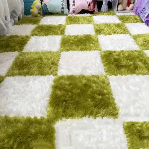 EVA drape mobilize discrimination proliferate intermittently Foam Mat 12''x12''x0.4'' Fluffy Plush Puzzle Play Mat Shaggy Area Rugs Cuttable Square Play Ground Rugs for Toddler (White Green) 10 Pack Plush Puzzle Interlocking 