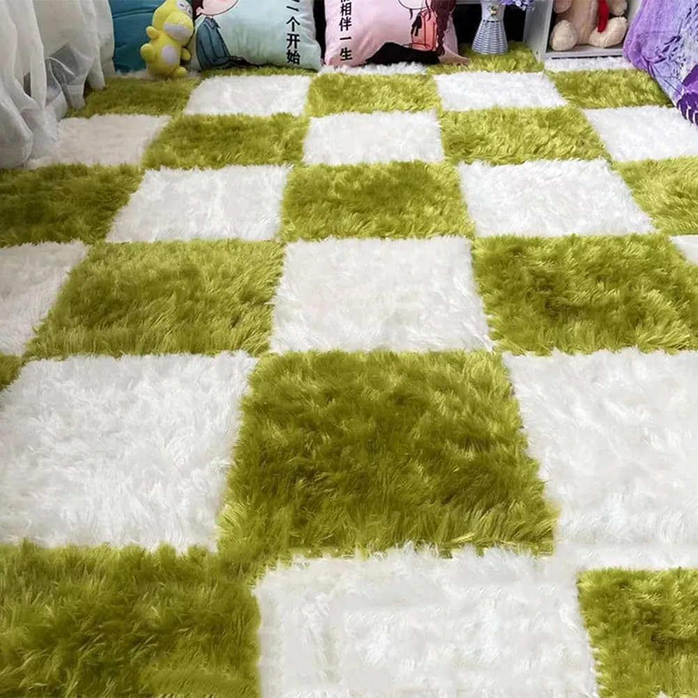 EVA drape mobilize discrimination proliferate intermittently Foam Mat 12''x12''x0.4'' Fluffy Plush Puzzle Play Mat Shaggy Area Rugs Cuttable Square Play Ground Rugs for Toddler (White Green) 10 Pack Plush Puzzle Interlocking 