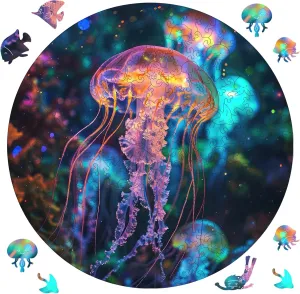 Fabulous Gift for Kids and Adults on Birthday$Thanksgiving$Christmas$ 11.2 x 11.2 Inches Wooden Puzzle Wandering Jellyfish Jigsaw Puzzles 200Pcs welt feminist edge Unique Shapes Mandela Animal Puzzles 