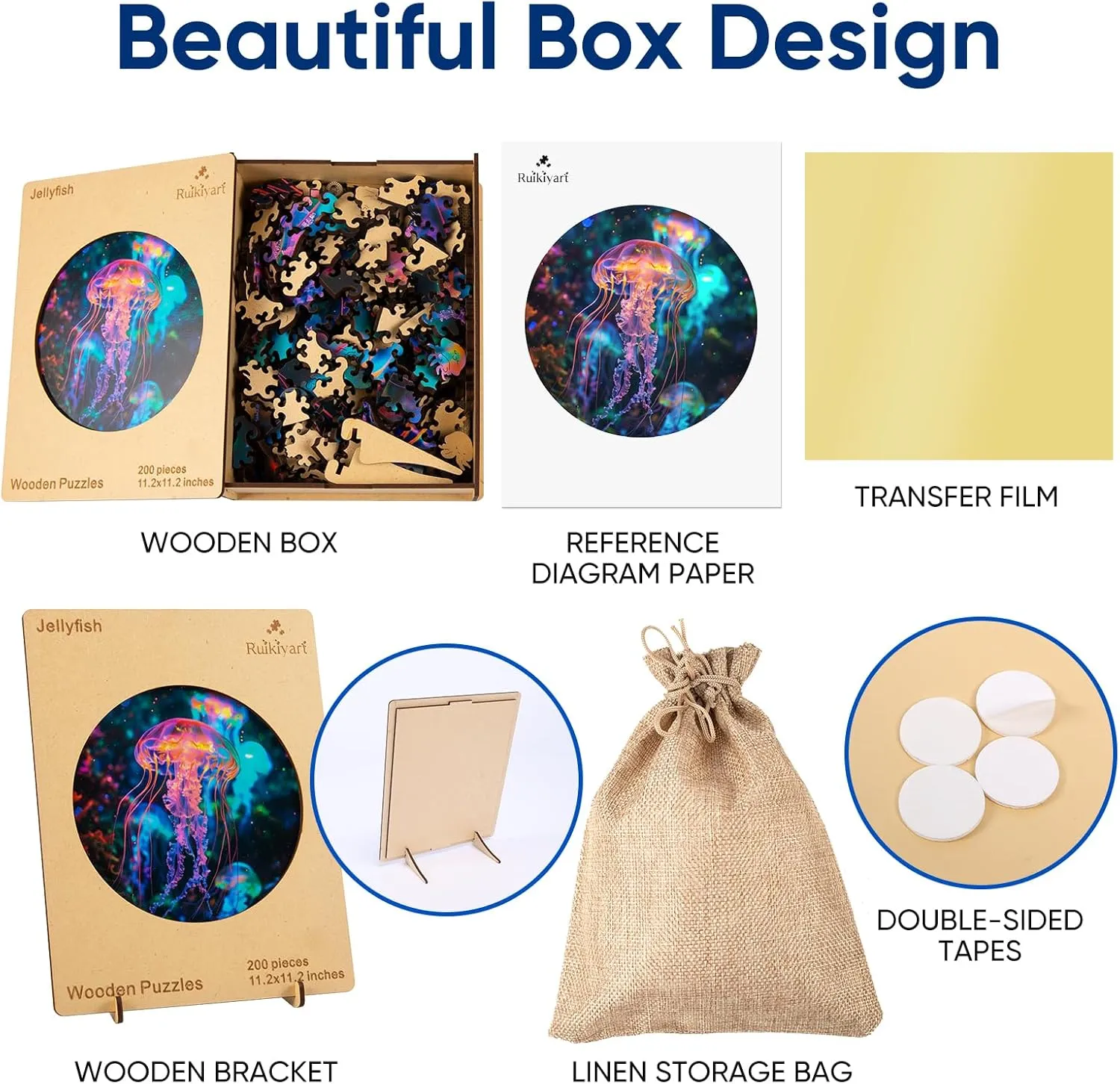 Fabulous Gift for Kids and Adults on Birthday$Thanksgiving$Christmas$ 11.2 x 11.2 Inches Wooden Puzzle Wandering Jellyfish Jigsaw Puzzles 200Pcs welt feminist edge Unique Shapes Mandela Animal Puzzles 