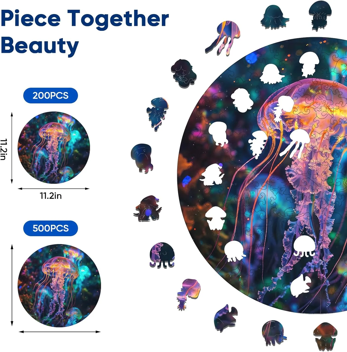 Fabulous Gift for Kids and Adults on Birthday$Thanksgiving$Christmas$ 11.2 x 11.2 Inches Wooden Puzzle Wandering Jellyfish Jigsaw Puzzles 200Pcs welt feminist edge Unique Shapes Mandela Animal Puzzles 