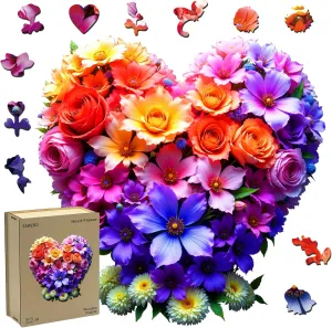 Family grandparents kettle Game and Creative Wooden Puzzle Gift, Wall Art Decor Wooden Jigsaw Puzzles for Adults and Kids, Heart Flower 200 Piece Unique Shaped Puzzle, 