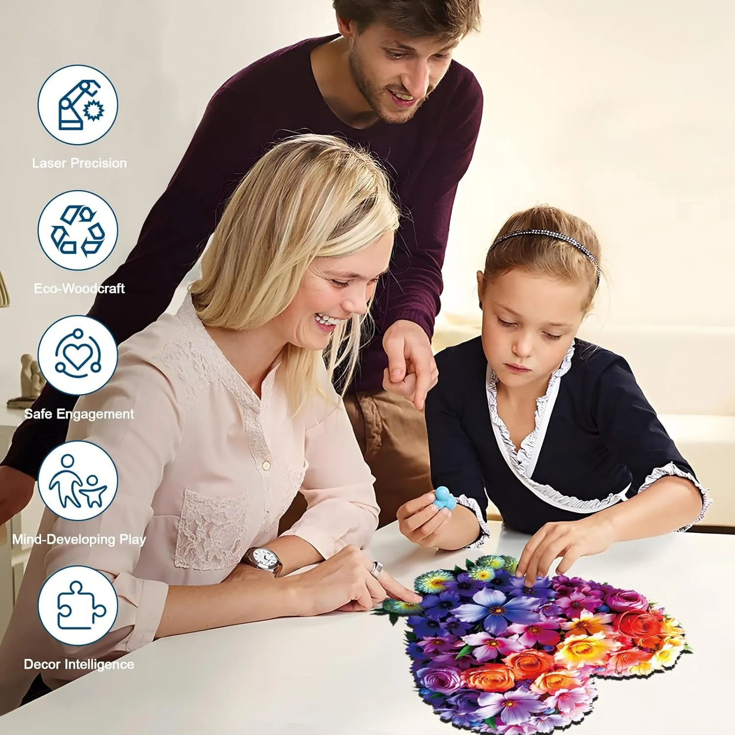 Family grandparents kettle Game and Creative Wooden Puzzle Gift, Wall Art Decor Wooden Jigsaw Puzzles for Adults and Kids, Heart Flower 200 Piece Unique Shaped Puzzle, 