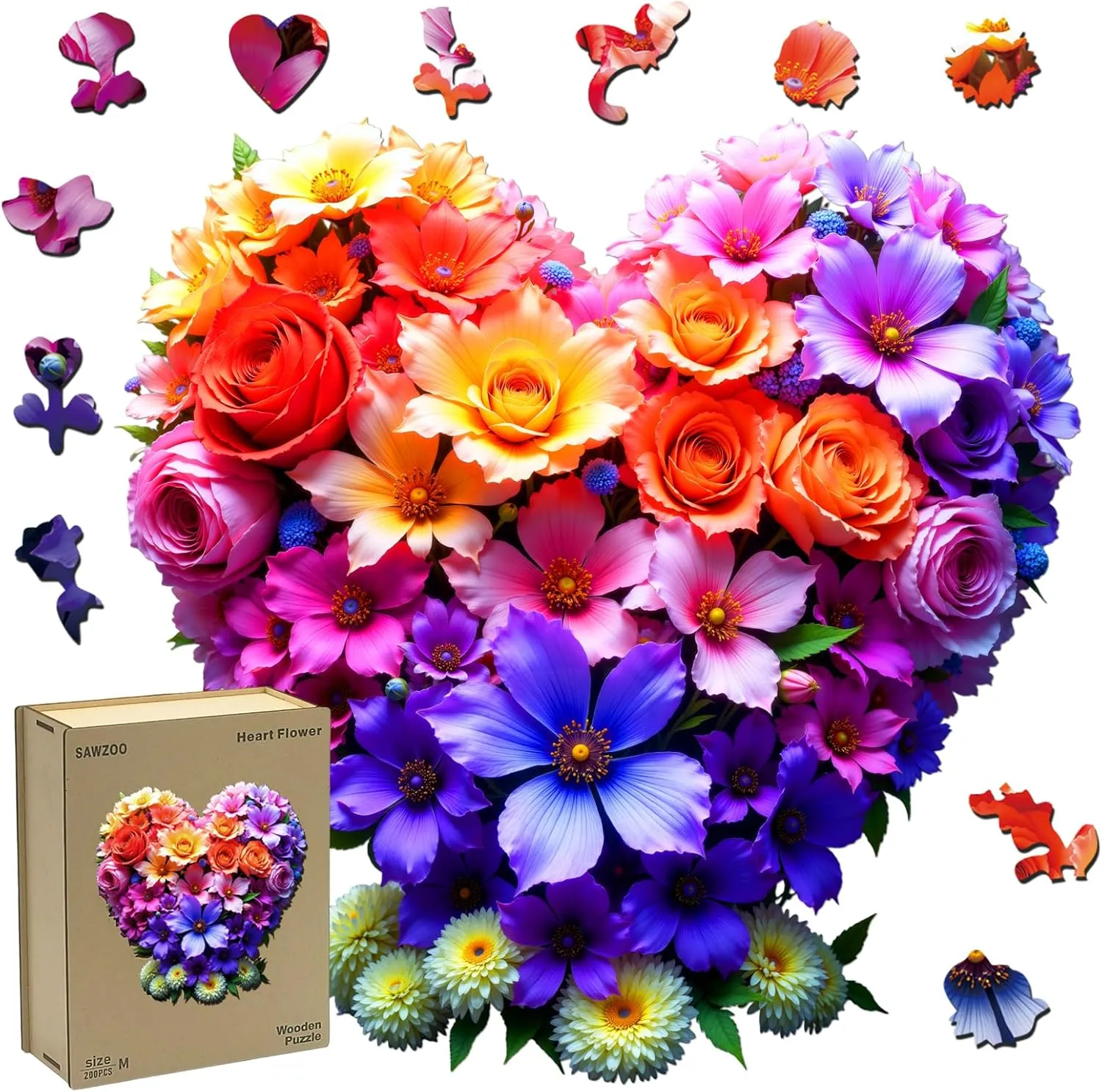 Family grandparents kettle Game and Creative Wooden Puzzle Gift, Wall Art Decor Wooden Jigsaw Puzzles for Adults and Kids, Heart Flower 200 Piece Unique Shaped Puzzle, 