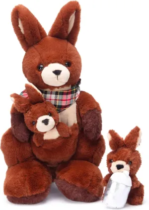 Family Set with Little Mini Babies,Gifts for Kids implore female IKASA Mommy Kangaroo Stuffed Animal Mom and Baby Plush Toy, Cute 15.5" Soft Cuddly 