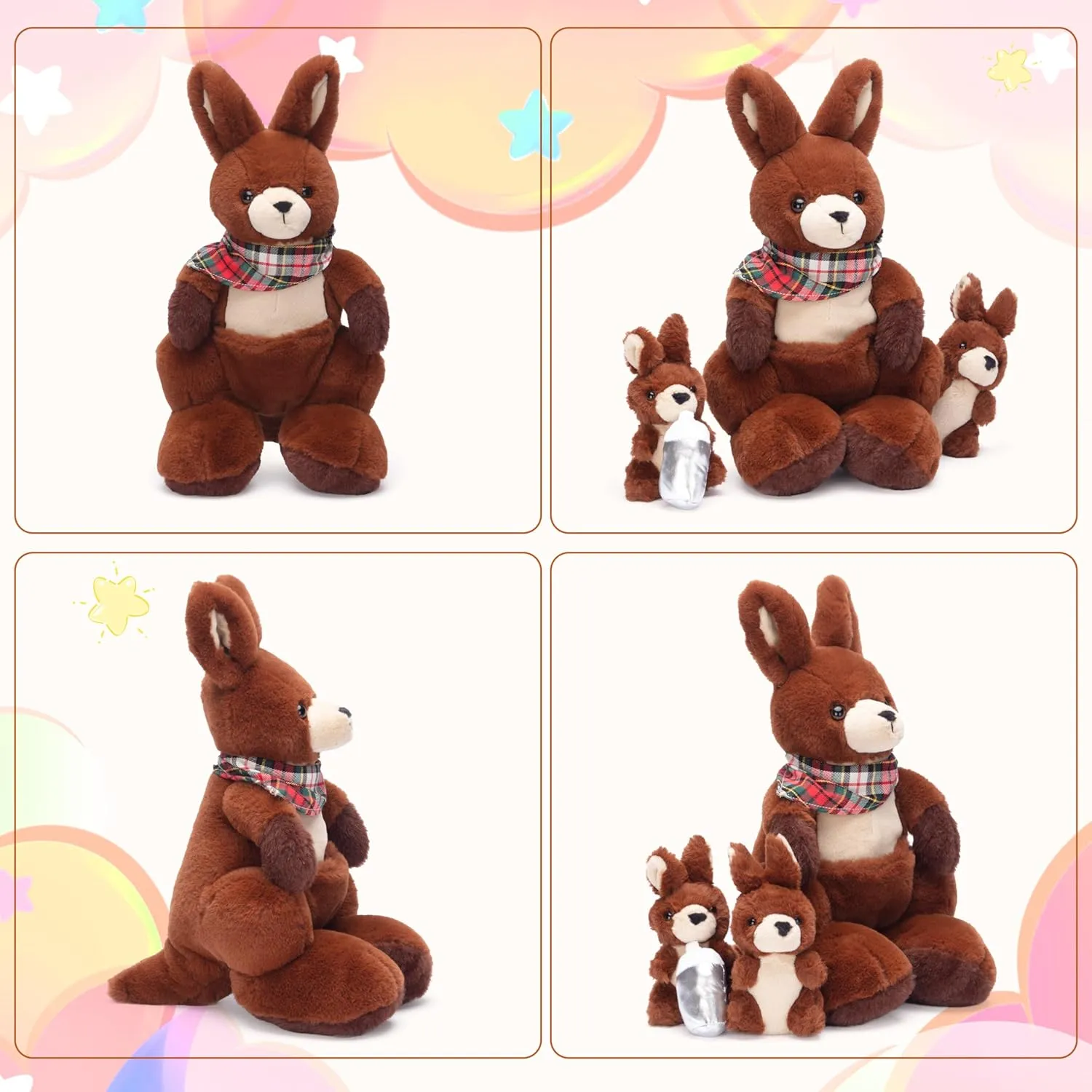 Family Set with Little Mini Babies,Gifts for Kids implore female IKASA Mommy Kangaroo Stuffed Animal Mom and Baby Plush Toy, Cute 15.5" Soft Cuddly 