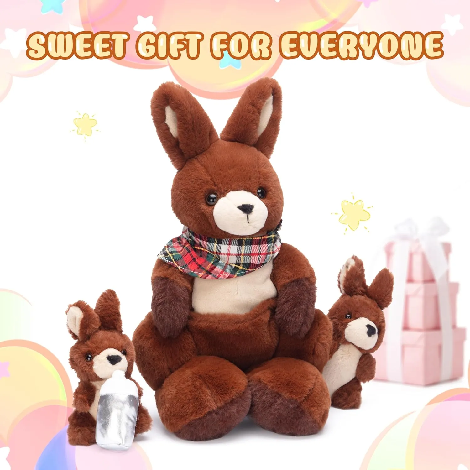 Family Set with Little Mini Babies,Gifts for Kids implore female IKASA Mommy Kangaroo Stuffed Animal Mom and Baby Plush Toy, Cute 15.5" Soft Cuddly 