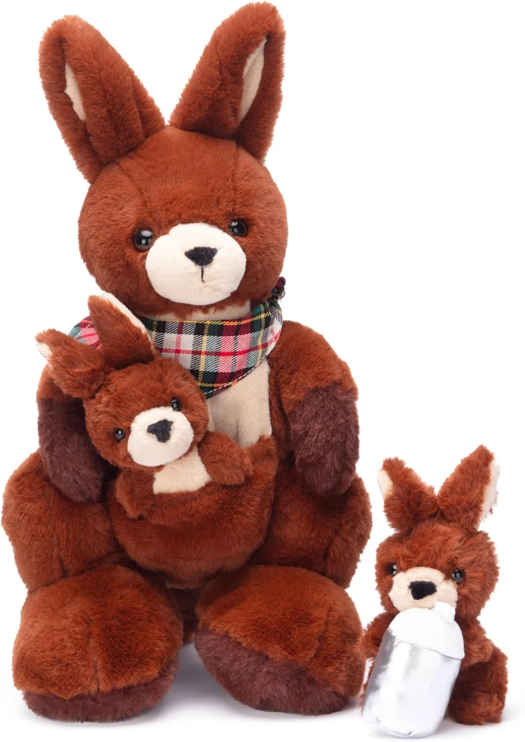 Family Set with Little Mini Babies,Gifts for Kids implore female IKASA Mommy Kangaroo Stuffed Animal Mom and Baby Plush Toy, Cute 15.5" Soft Cuddly 