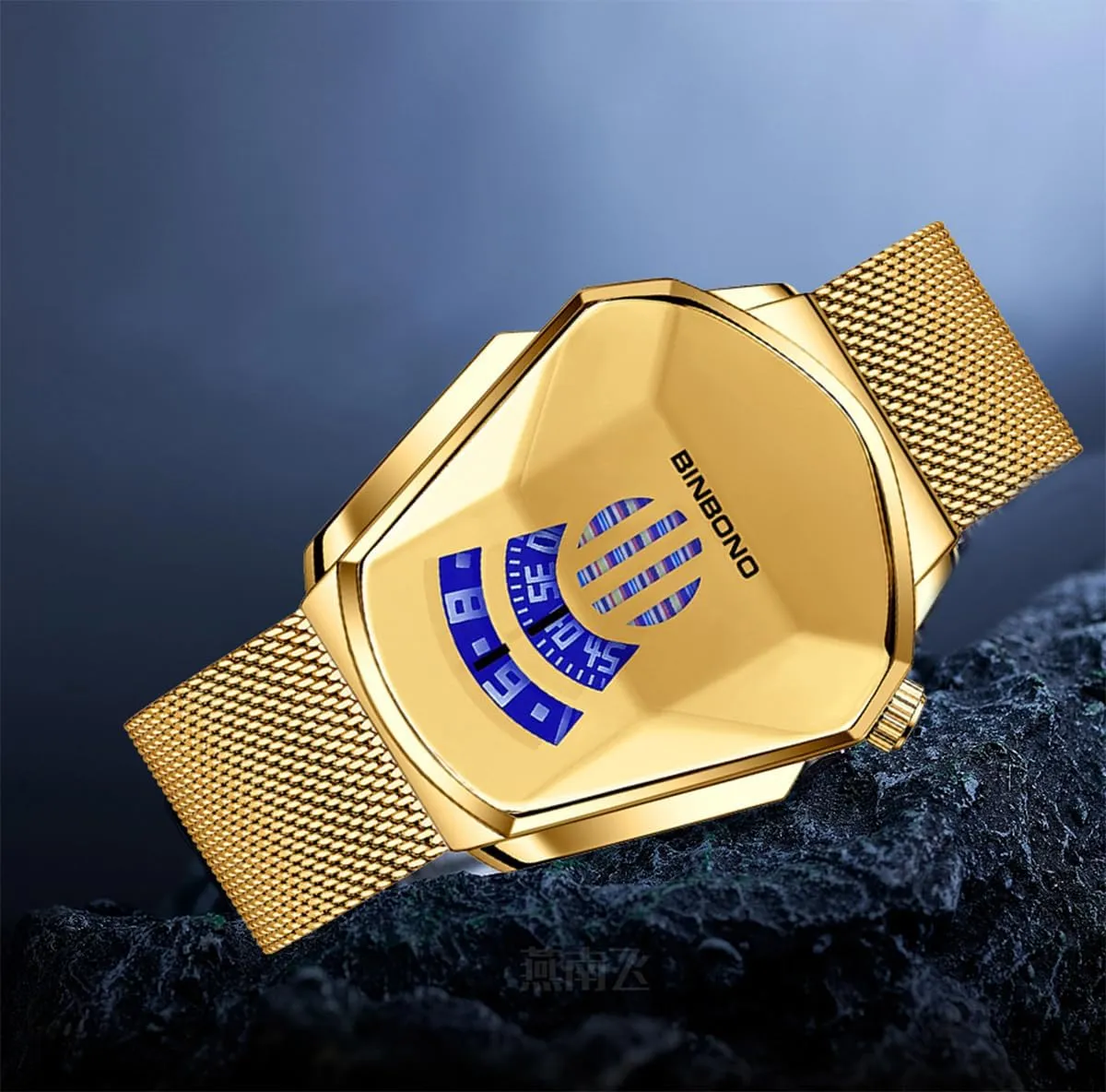 Fashion Blue LED Binary Digital Watches Men's Stainless Steel Silver Waterproof LED Backlight Bracelet Plated Watches strap FANMIS Creative 