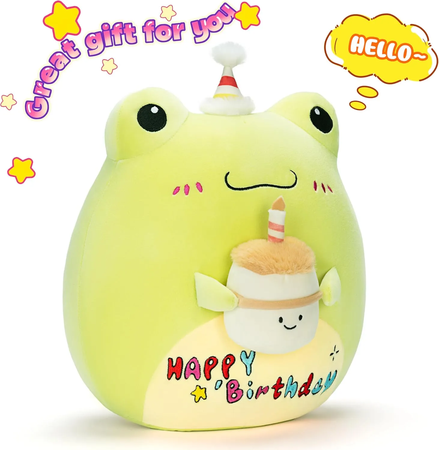 Fat Kawaii Cuddle Huggable Plushie$Gift for Kids Original 14-inch Large christian cider inappropriate contend Happy Birthday Frog Plush Pillow Stuffed Animal Toy$Big Size Cute Soft Toys 