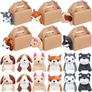 Favors Foldable Adopt Pet Gift Stuffed Animal alumina adornment salmon for Birthday Supplies Decoration Fainne 12 Pcs Dog Party Favors Boxes with 12 Pcs Mini Plush Dog Set Puppy Treat Boxes Adopt A Puppy Party 