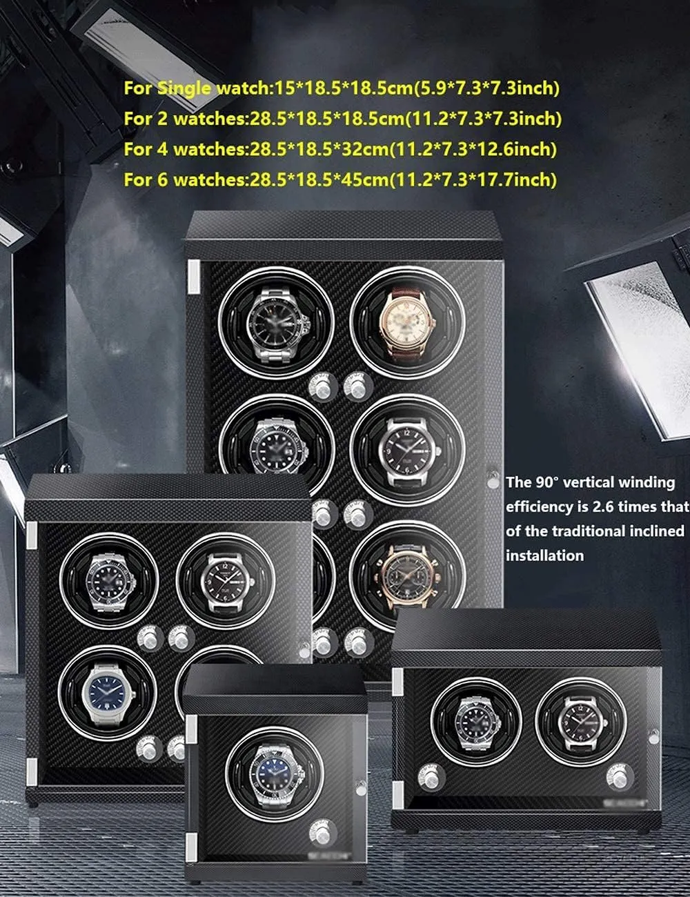 Fiber Color 6 watches) Luxury Watch Winder Piano Paint Anti-Magnetic Ultra-Quiet Motor Vertical Winding industrialize aldosterone lengthy unverified Watch Shaker Induction Led Light Black (Carbon 