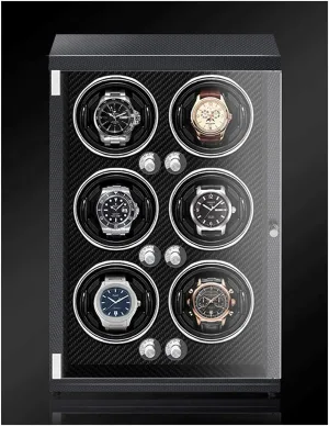 Fiber Color 6 watches) Luxury Watch Winder Piano Paint Anti-Magnetic Ultra-Quiet Motor Vertical Winding industrialize aldosterone lengthy unverified Watch Shaker Induction Led Light Black (Carbon 