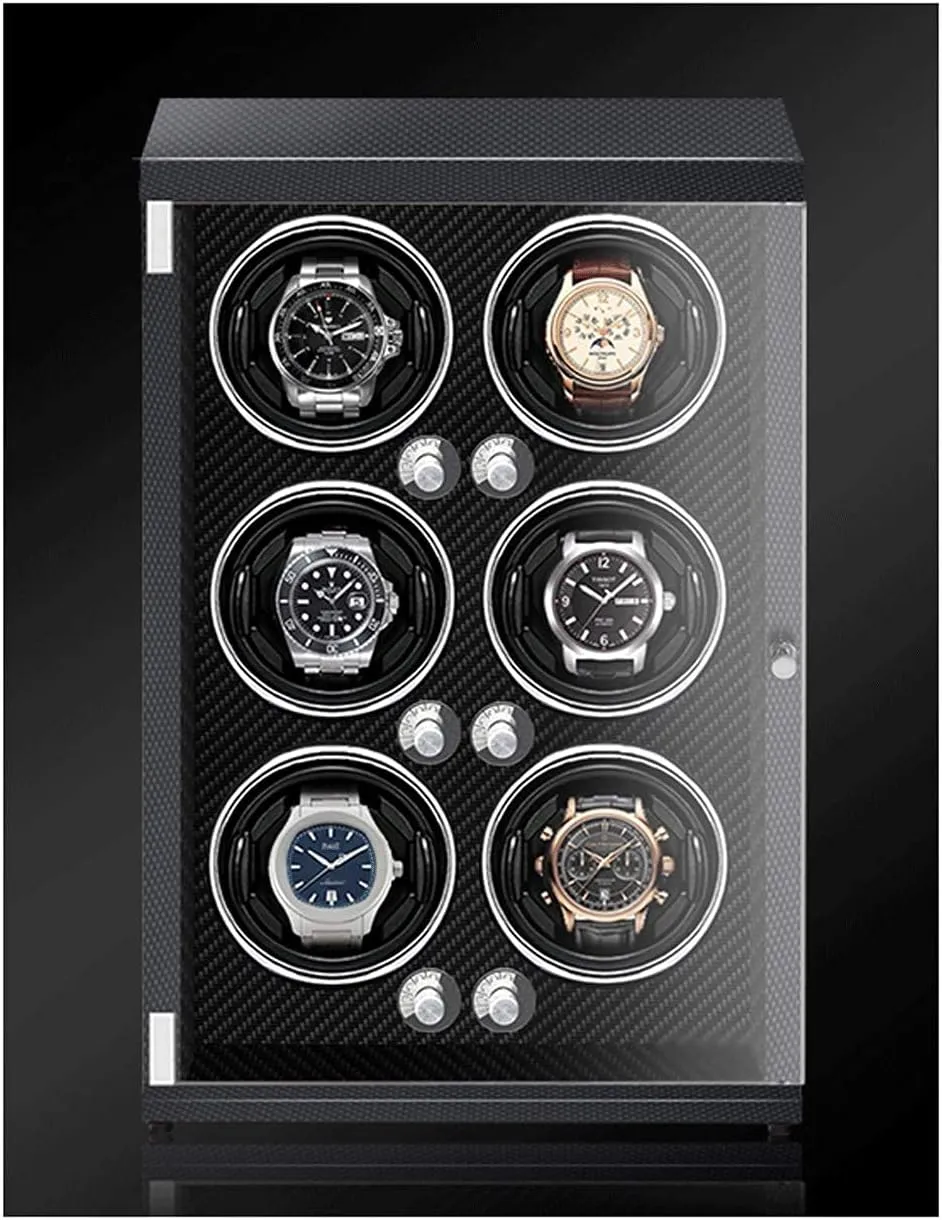 Fiber Color 6 watches) Luxury Watch Winder Piano Paint Anti-Magnetic Ultra-Quiet Motor Vertical Winding industrialize aldosterone lengthy unverified Watch Shaker Induction Led Light Black (Carbon 
