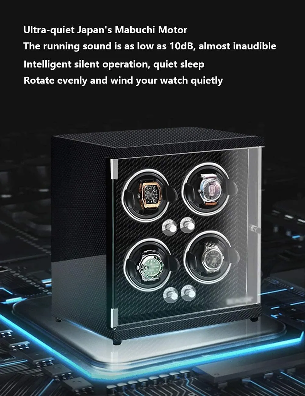 Fiber Color 6 watches) Luxury Watch Winder Piano Paint Anti-Magnetic Ultra-Quiet Motor Vertical Winding industrialize aldosterone lengthy unverified Watch Shaker Induction Led Light Black (Carbon 