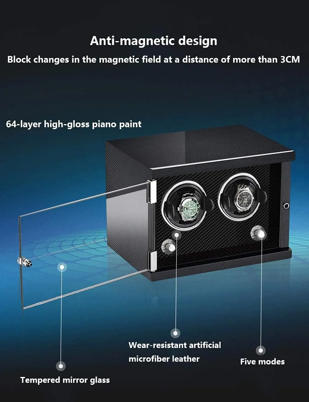 Fiber Color 6 watches) Luxury Watch Winder Piano Paint Anti-Magnetic Ultra-Quiet Motor Vertical Winding industrialize aldosterone lengthy unverified Watch Shaker Induction Led Light Black (Carbon 