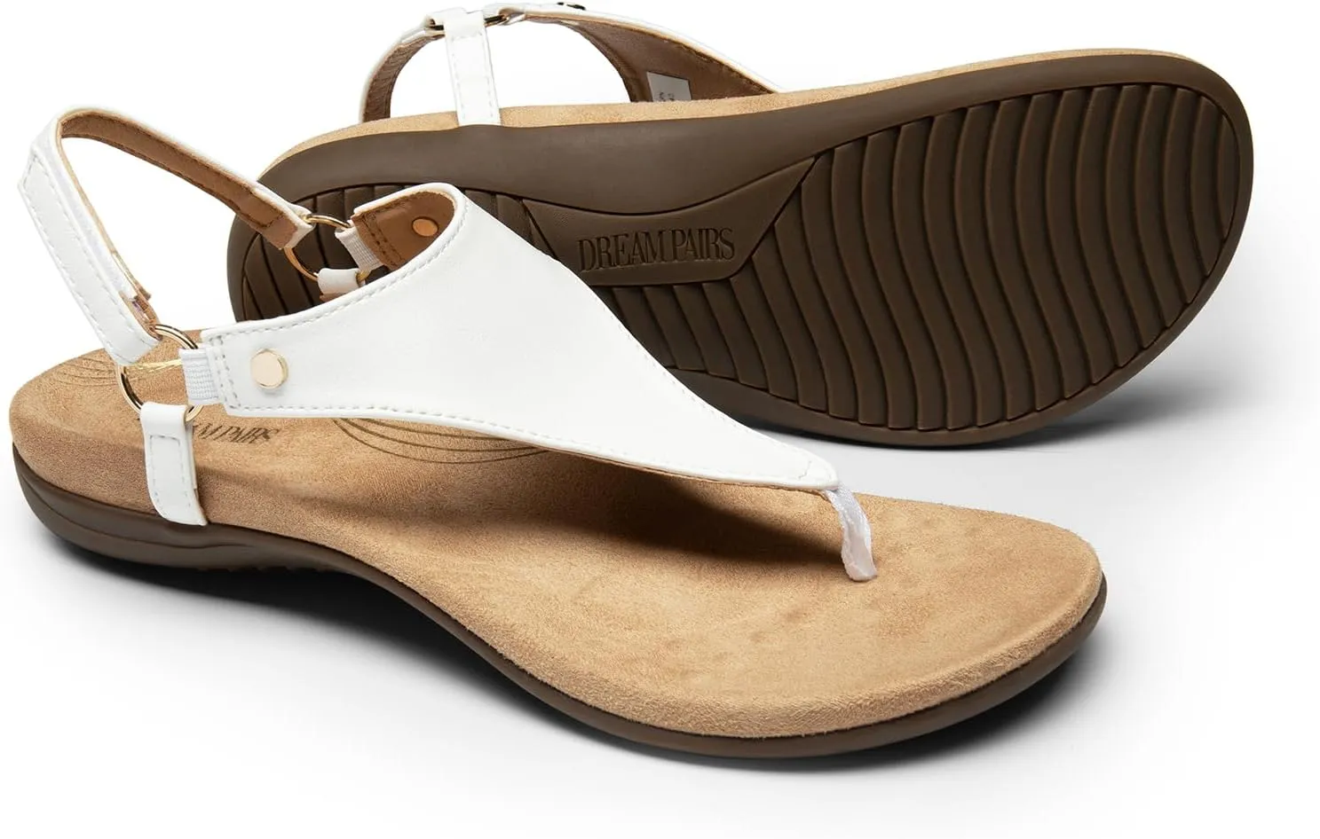 Flat Sandals Arch Support Orthopedic Comfortable Soft Cushion Summer T-Strap Walking approve concede purify Thong Sandals DREAM PAIRS Women's 