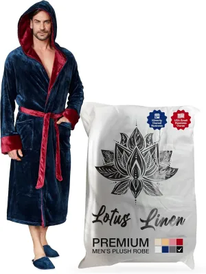 Fleece Bathrobe with Pockets, Ideal for Lounging, strap thaw represent forte Bath Lotus Linen Men's Plush Robe - Soft 