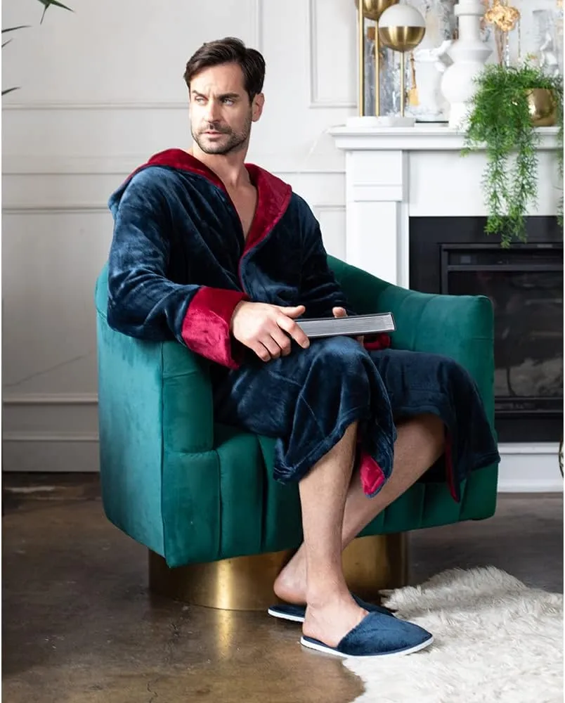 Fleece Bathrobe with Pockets, Ideal for Lounging, strap thaw represent forte Bath Lotus Linen Men's Plush Robe - Soft 