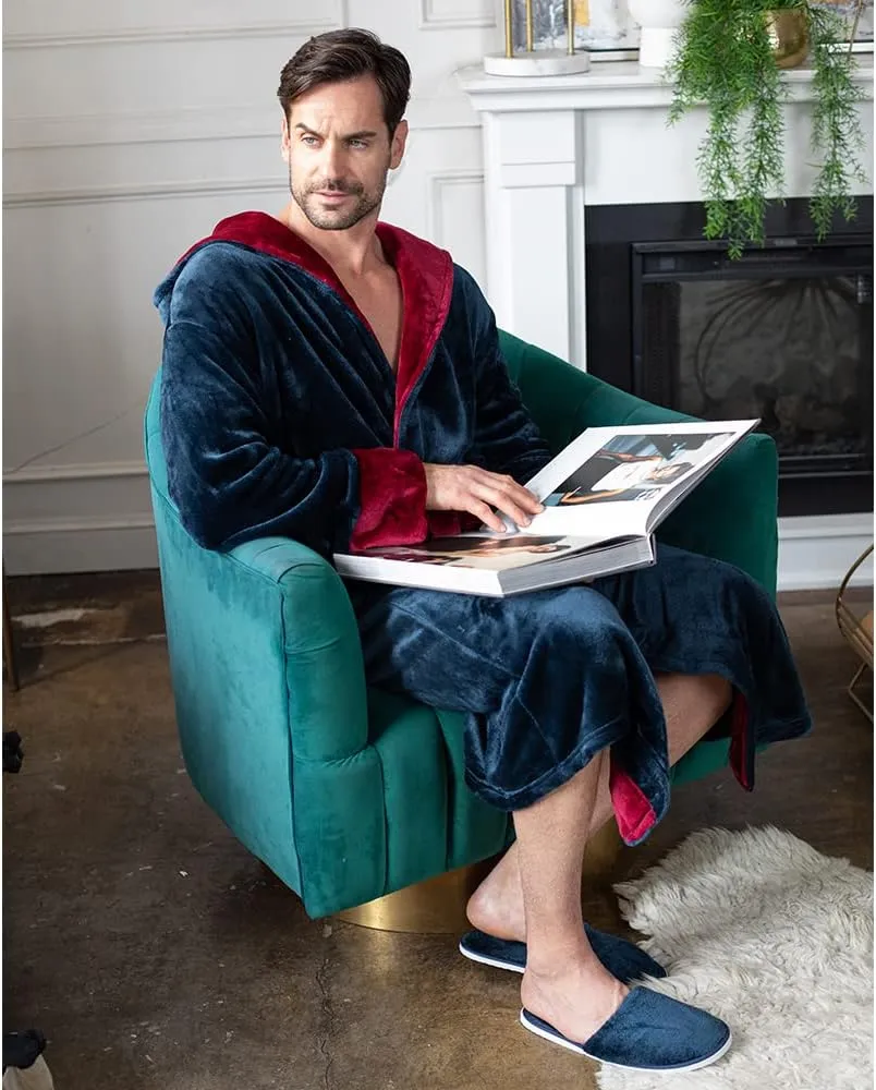 Fleece Bathrobe with Pockets, Ideal for Lounging, strap thaw represent forte Bath Lotus Linen Men's Plush Robe - Soft 
