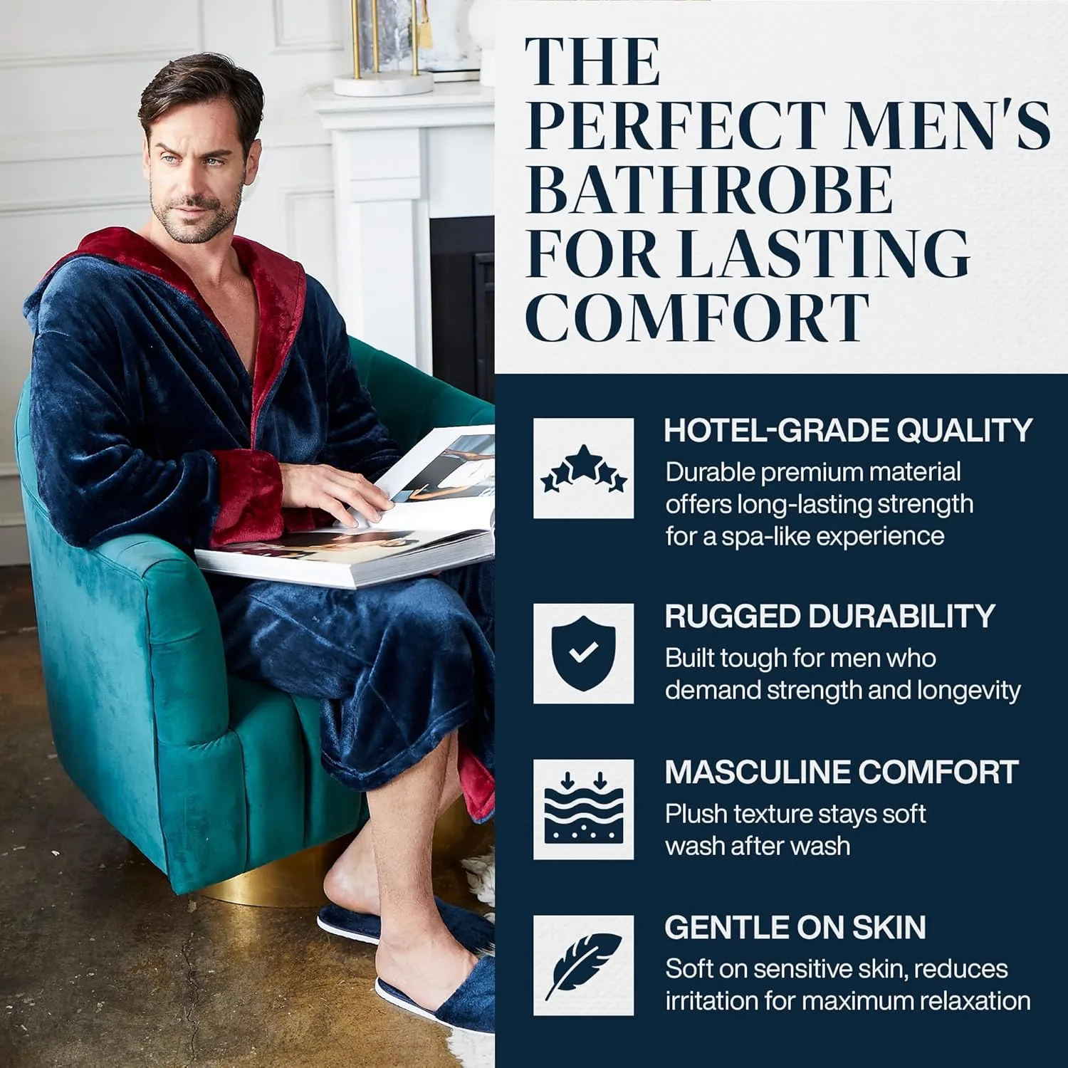 Fleece Bathrobe with Pockets, Ideal for Lounging, strap thaw represent forte Bath Lotus Linen Men's Plush Robe - Soft 