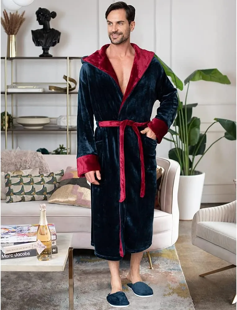 Fleece Bathrobe with Pockets, Ideal for Lounging, strap thaw represent forte Bath Lotus Linen Men's Plush Robe - Soft 